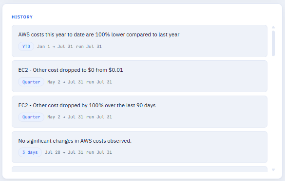 History list showing past digests with their period and date range